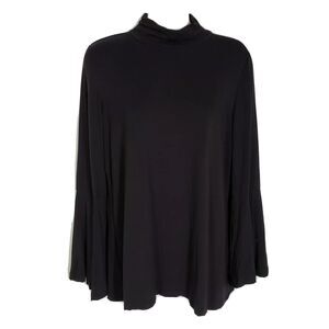 Alfani Womens Top Size Small Black Mock Neck Jersey Bell Sleeves Pullover Shirt